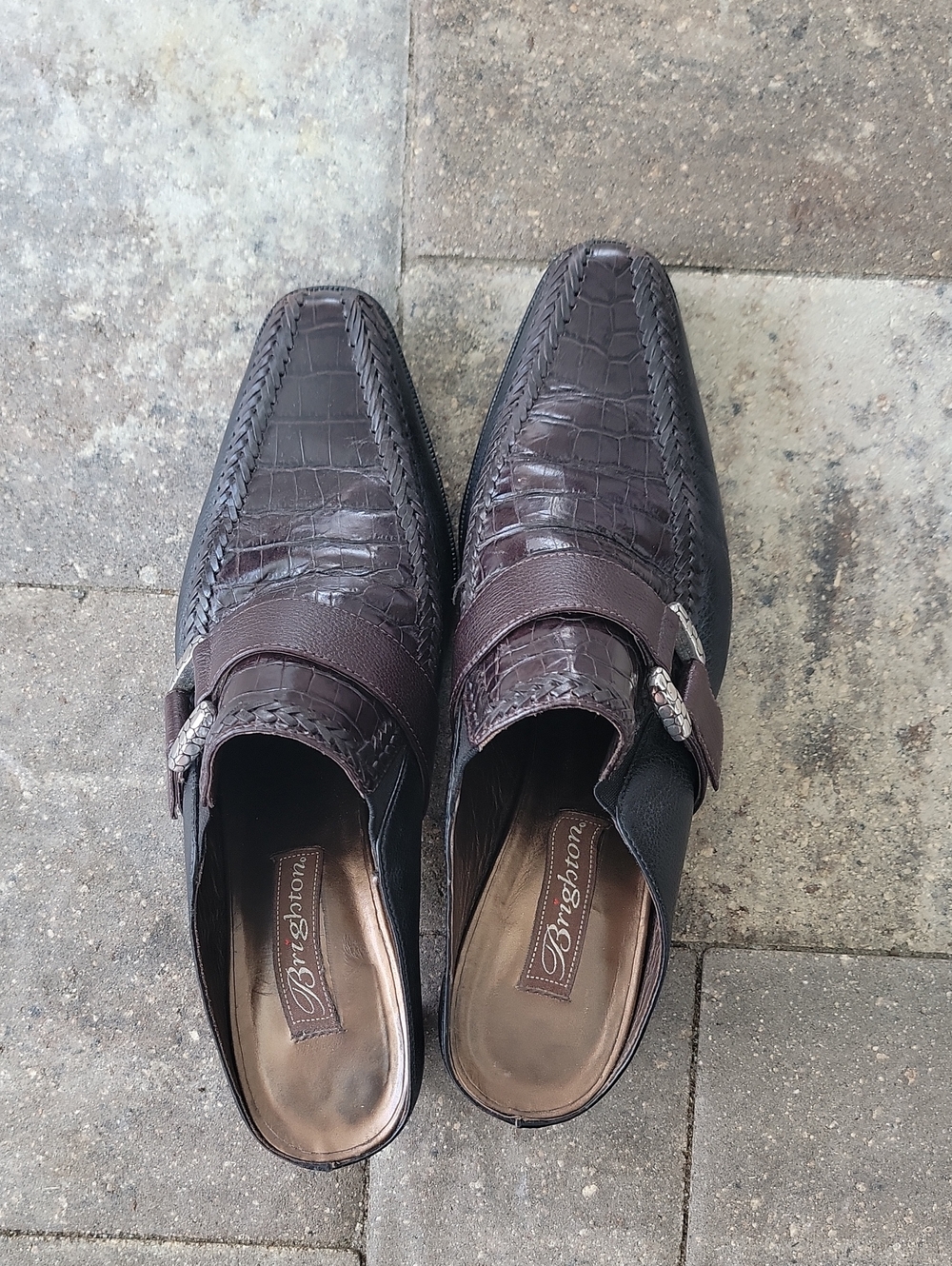 Vintage 90's Brighton Triad Mules Clogs Sz 9 Buckle Accent Brown & Black Leather - Picture 3 of 13